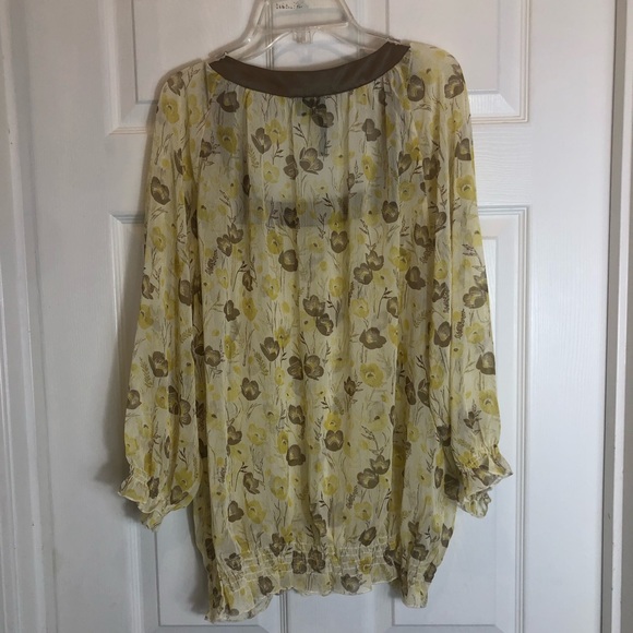 Ashley Judd Floral Square Neck Sheer Neck Blouse Size XL - Picture 7 of 7